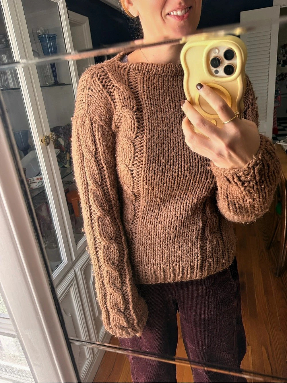 Anna Belle Dyres Cable Knit Crewneck Sweater in Brown Cotton 1950’s